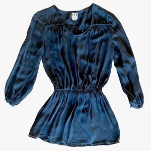 Haute Hippie Black Silk Mini Dress XS Long Sleeve Cinched Waist Boho